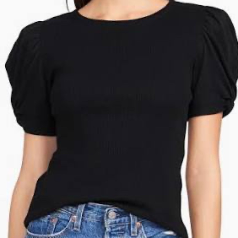 1.  State Black Puff Rib Knit T Shirt